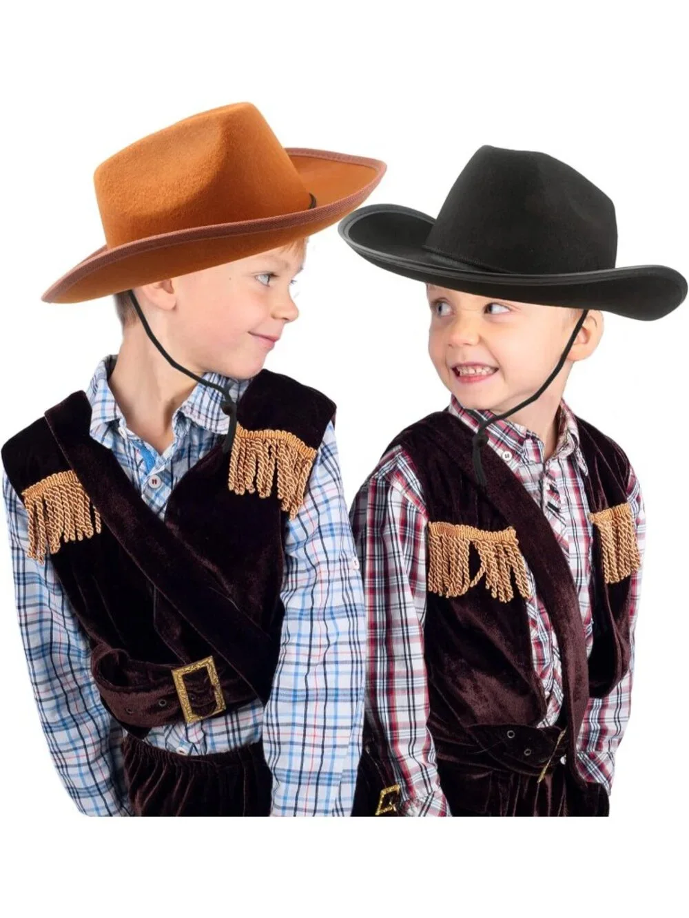 Kids Brown Black Plain Felt Western Plain Cowboy Cowboy Hat 4 Pack for Cosplay
